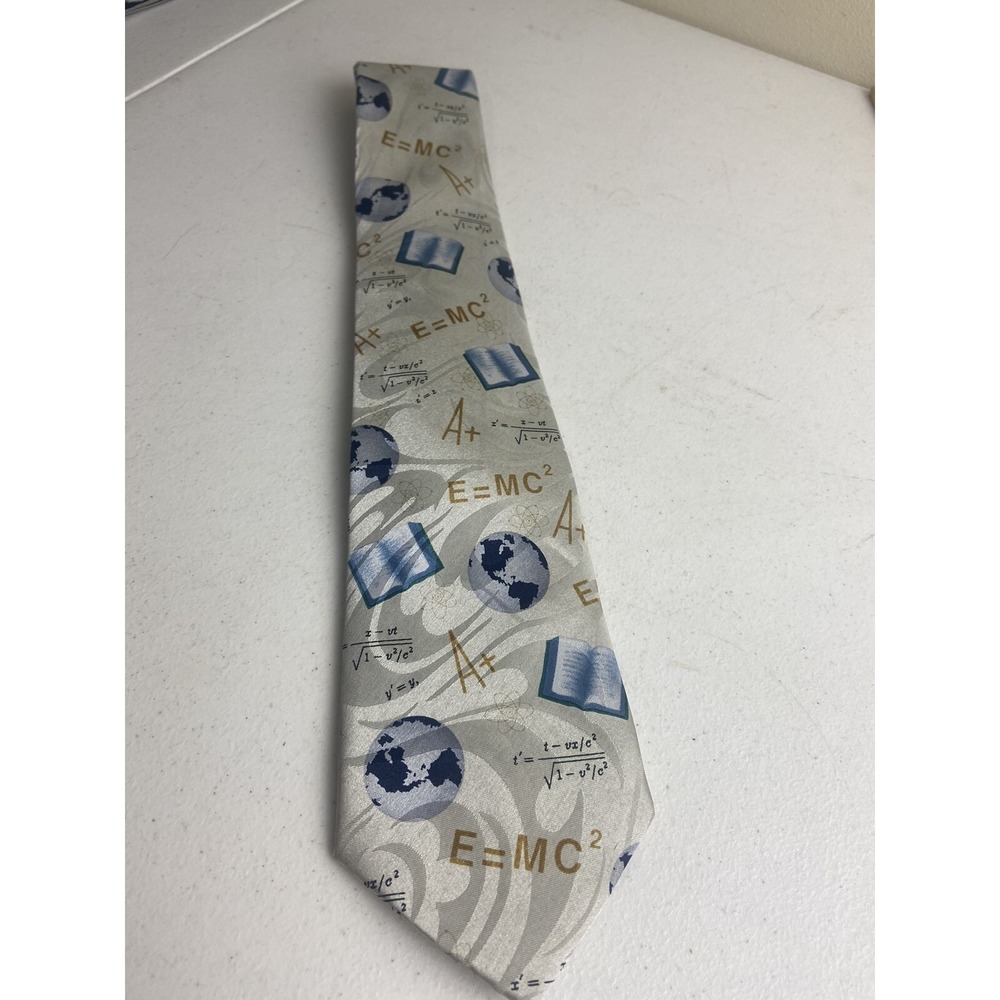 Steven Harris E=MC Squared Math Neck Tie Gray White Gold Blue Teacher
